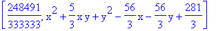 [248491/333333, x^2+5/3*x*y+y^2-56/3*x-56/3*y+281/3]
